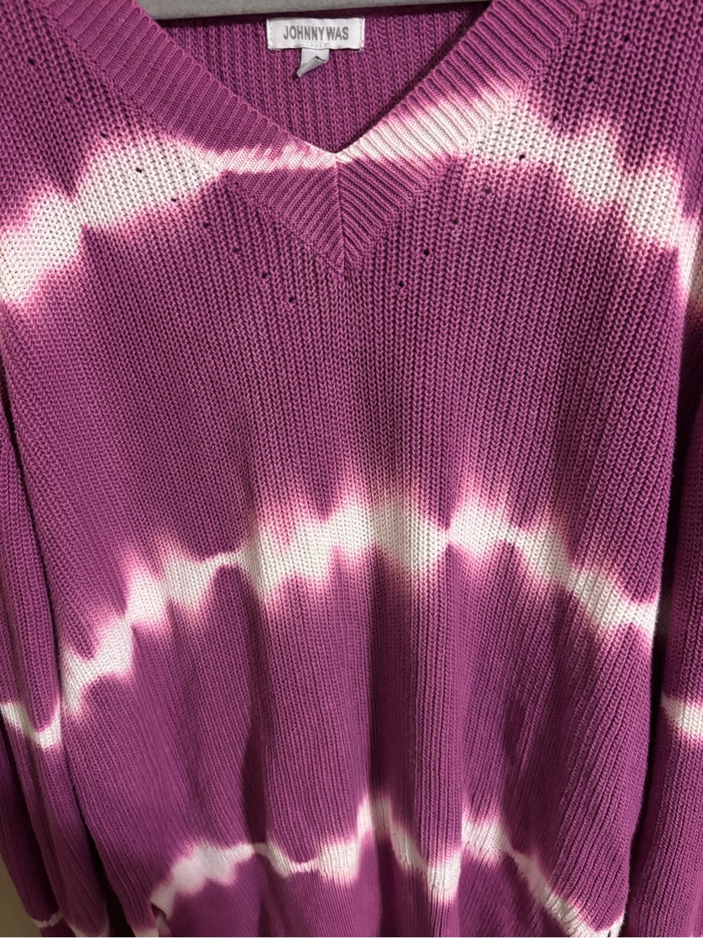 Johnny Was Pink Tie Dye Striped V-Neck Cotton Sweater Medium - Picture 6 of 6